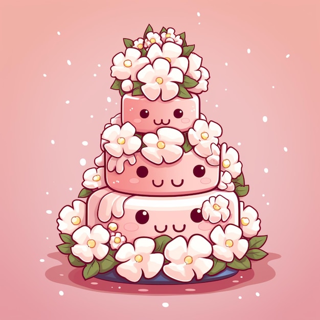 Es gibt einen Cartoon-Kuchen mit Blumen darauf. Generative KI