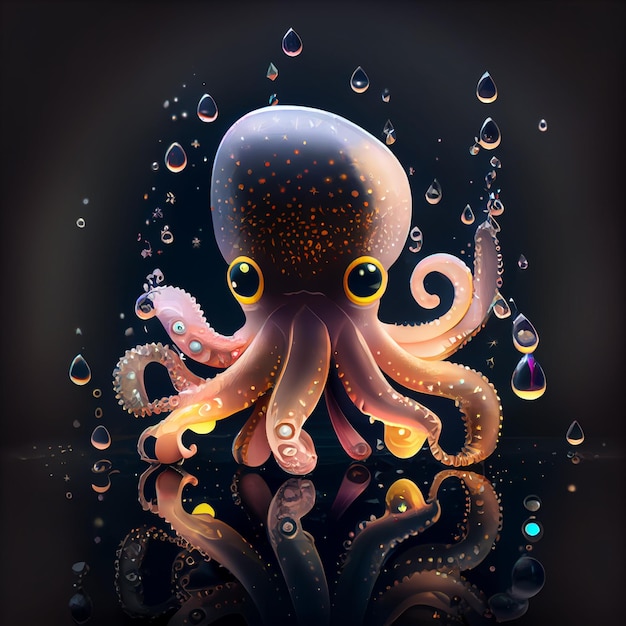 Es gibt einen Cartoon-Oktopus, der im Wasser schwimmt und eine künstliche Intelligenz erzeugt