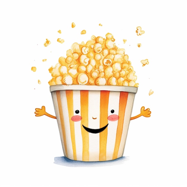 Foto es gibt einen cartoon-popcorn-eimer mit einer generativen ki mit fröhlichem gesicht