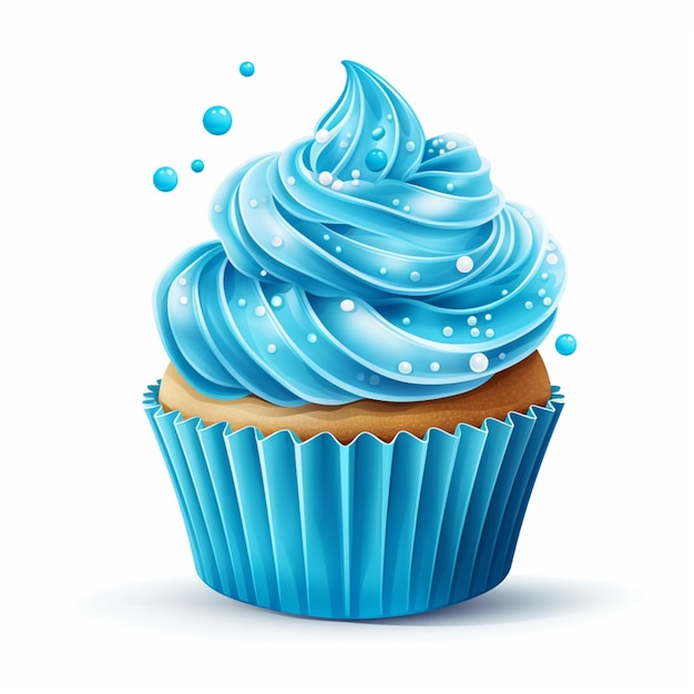 Es gibt einen Cupcake mit blauem Zuckerguss und Blasen auf der generativen KI