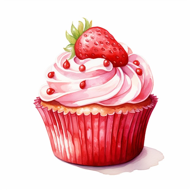 Es gibt einen Cupcake mit einer Erdbeere darauf. Generative KI