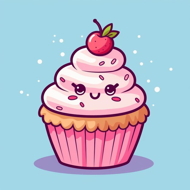 Foto es gibt einen cupcake mit einer kirsche drauf generative ai