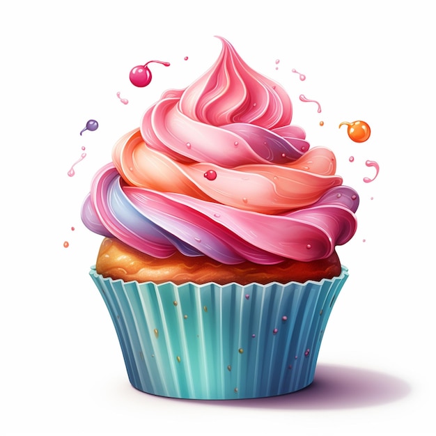 Es gibt einen Cupcake mit rosa Zuckerguss und Streuseln obenauf