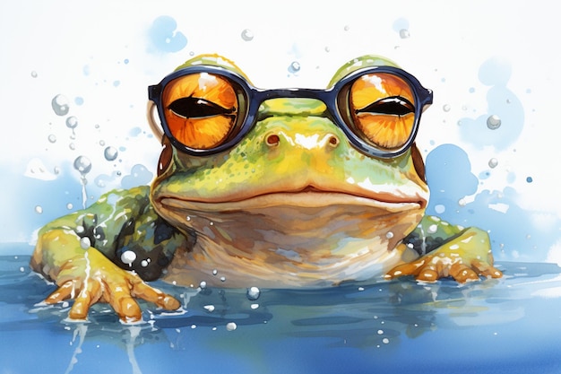 Foto es gibt einen frosch mit brille auf dem kopf in der wassererzeugungs-ki