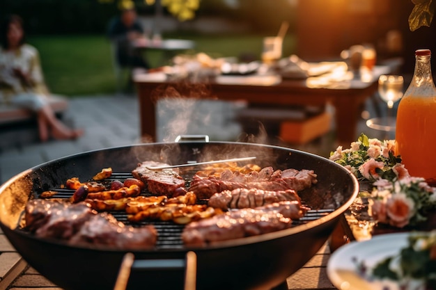 Es gibt einen Grill, auf dem Fleisch und Gemüse mit generativer KI gegart werden