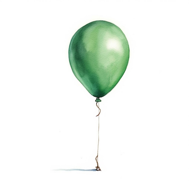 Es gibt einen grünen Ballon, an dem eine Schnur befestigt ist, generative KI