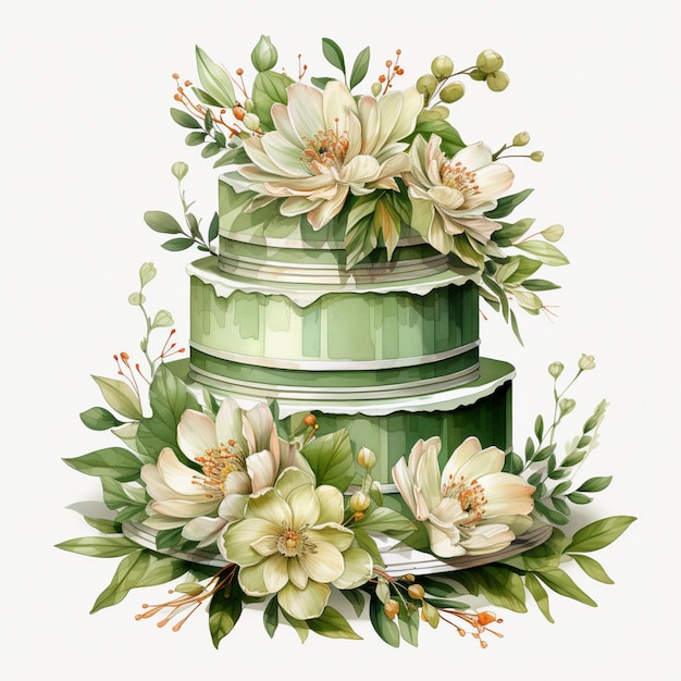 Es gibt einen grünen Kuchen mit Blumen darauf generative KI