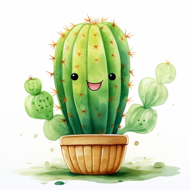 Es gibt einen Kaktus mit einem Gesicht darauf in einem Topf. Generative KI