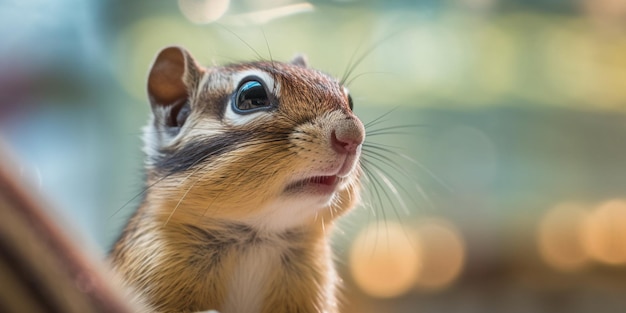 Es gibt einen kleinen Chipmunt, der auf etwas Generatives schaut.