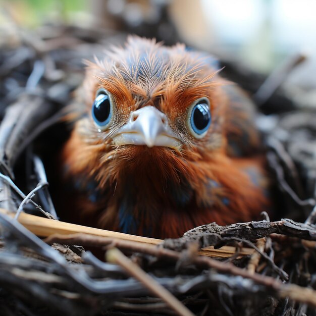 Es gibt einen kleinen Vogel, der in einem generativen Nest sitzt