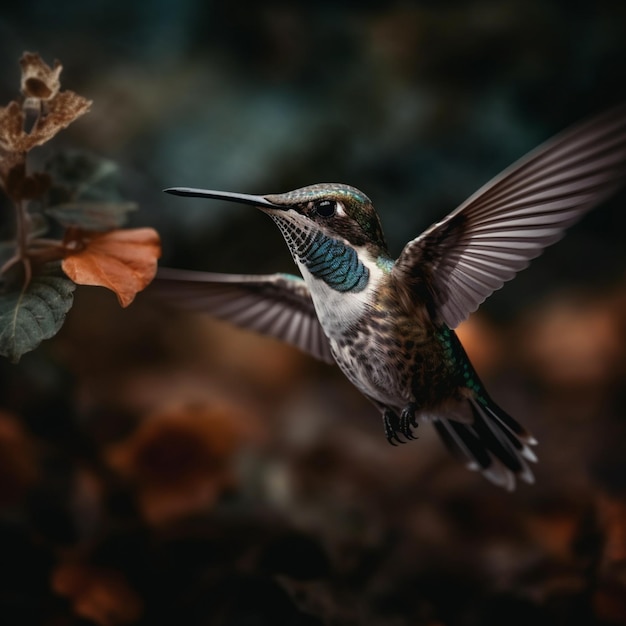 Es gibt einen Kolibri, der in der Luft fliegt und seine Flügel generativ ausbreitet