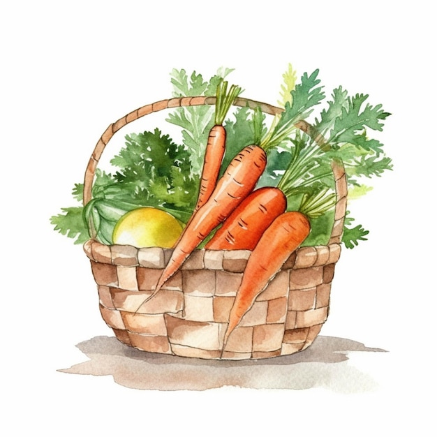 Es gibt einen Korb mit Gemüse und generativen Karotten