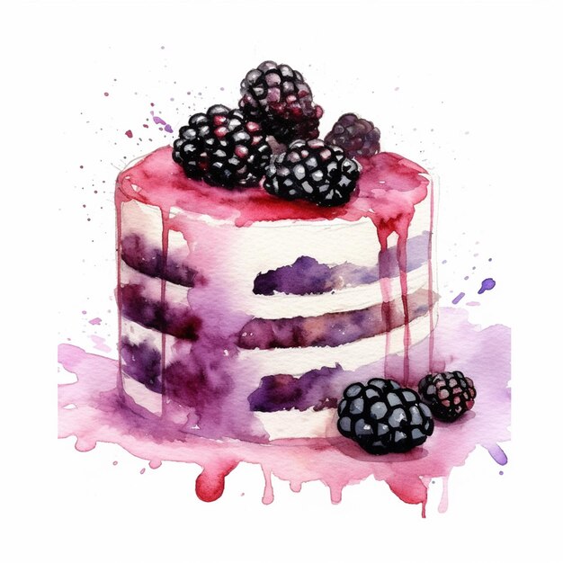 Foto es gibt einen kuchen mit beeren drauf und eine tropfende flüssige generative ai