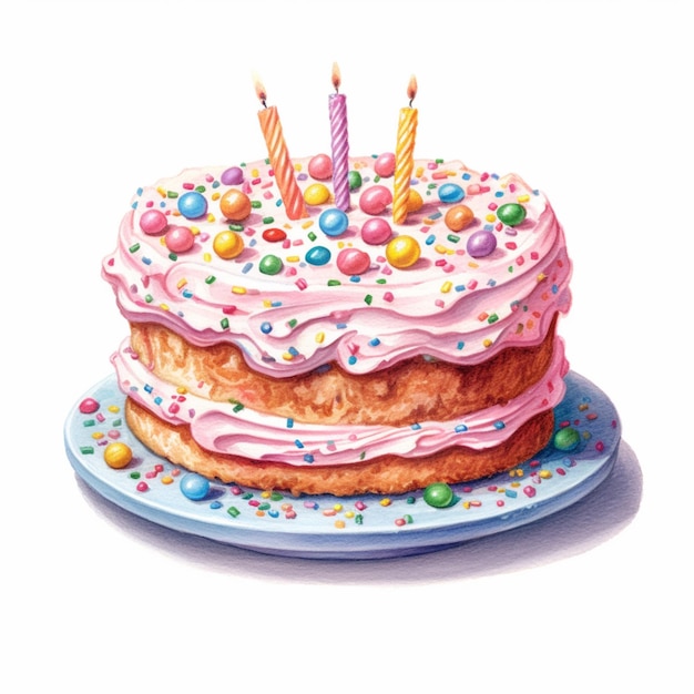 Es gibt einen Kuchen mit rosa Glasur und Sprinkles auf einem Teller generative ai