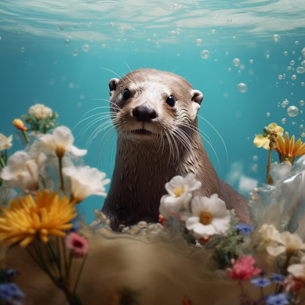 Foto es gibt einen otter, der auf die kamera schaut.