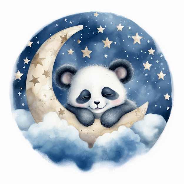 Es gibt einen Panda-Bären, der auf dem Mond schläft.