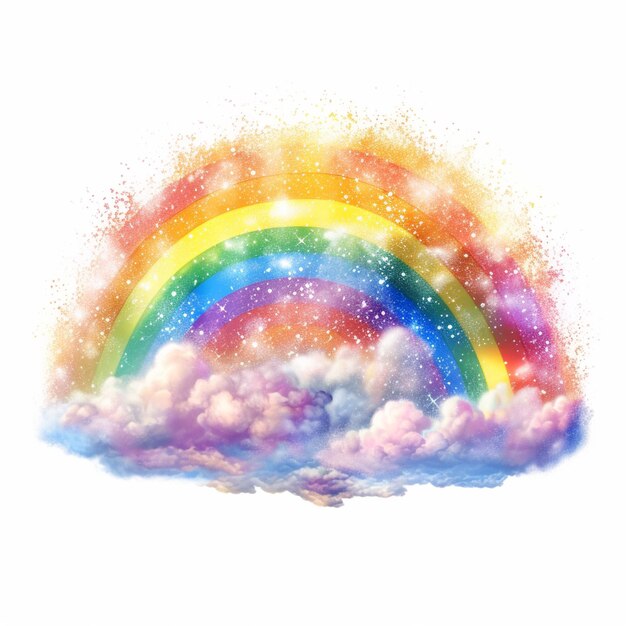 Es gibt einen Regenbogen am Himmel mit Wolken und Sternen generative ai