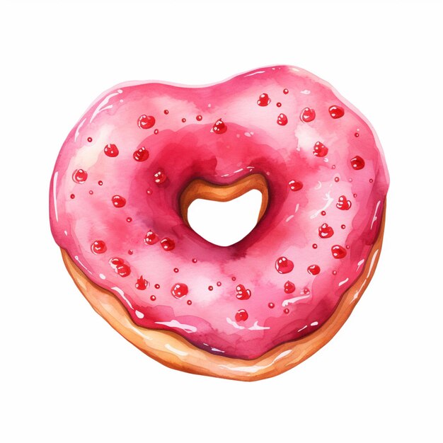 Es gibt einen rosa Donut mit einem herzförmigen Loch in der Mitte.