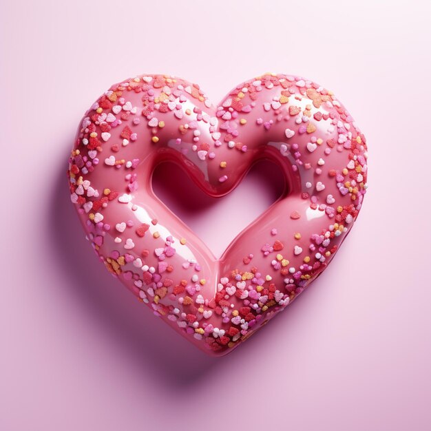 es gibt einen rosa Donut mit Sprinkles in der Form eines Herzens generative ai