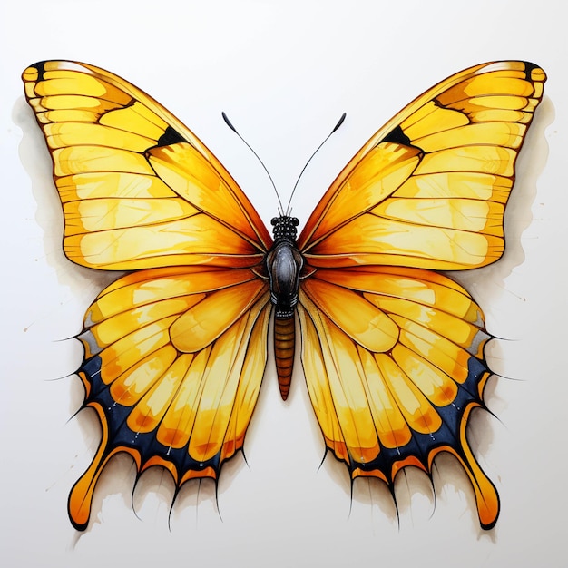 Es gibt einen Schmetterling, der auf eine generative KI an der Wand gemalt ist