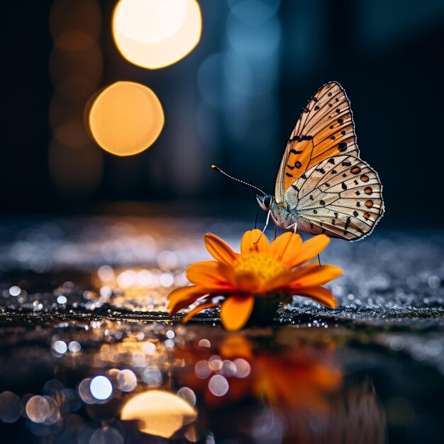 Es gibt einen Schmetterling, der auf einer Blume sitzt.