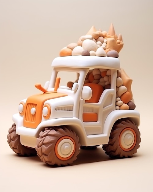 Es gibt einen Spielzeuglastwagen mit einem Steinhaufen auf der generativen KI
