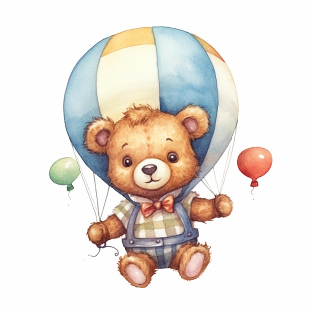Es gibt einen Teddybären, der in einem Ballon mit generativer KI fliegt