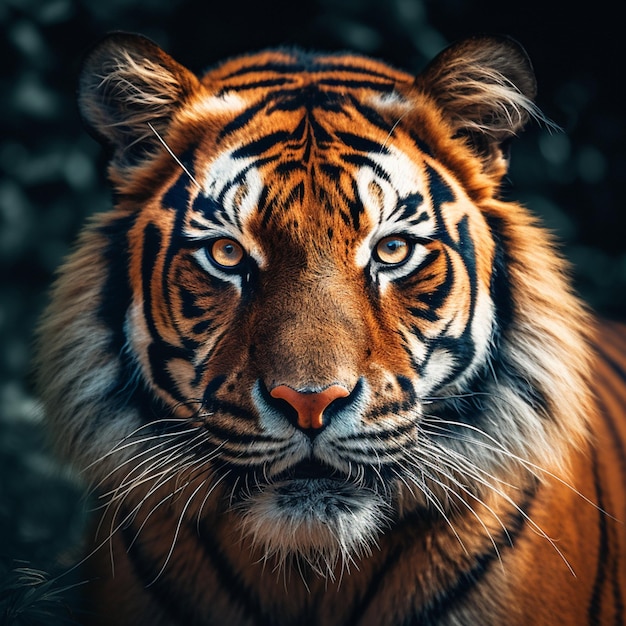 Es gibt einen Tiger, der in die generative KI der Kamera schaut