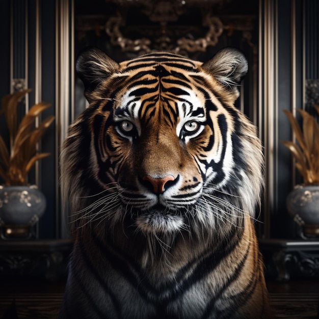 Es gibt einen Tiger, der vor einem Spiegel der generativen KI steht