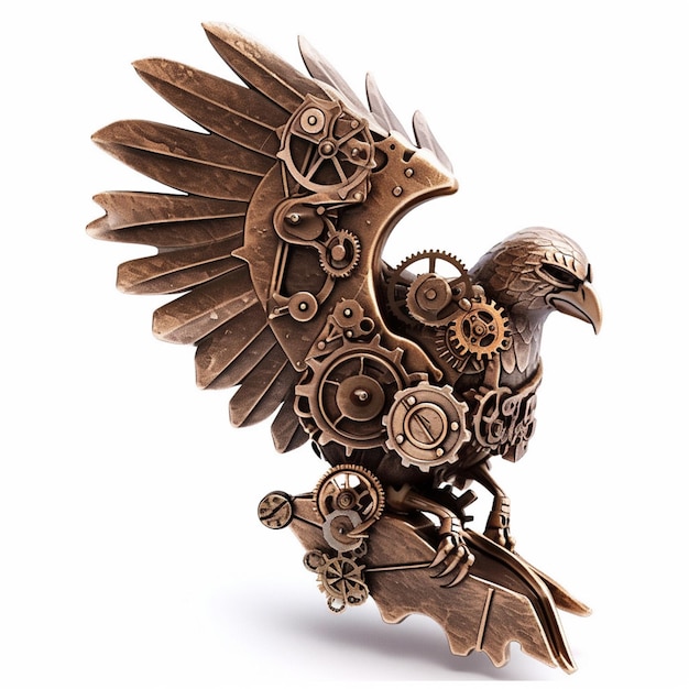 Es gibt einen Vogel, der auf einem Stück generativem Metall sitzt