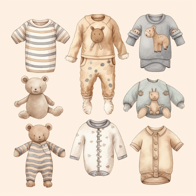 Es gibt sechs verschiedene Arten von Babykleidung und generativen Teddybären