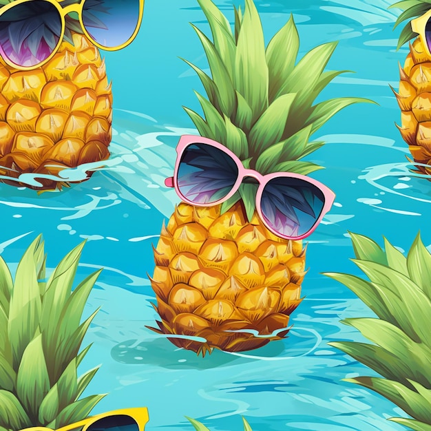 Foto es gibt viele ananas mit sonnenbrillen in der generativen wasser-ki