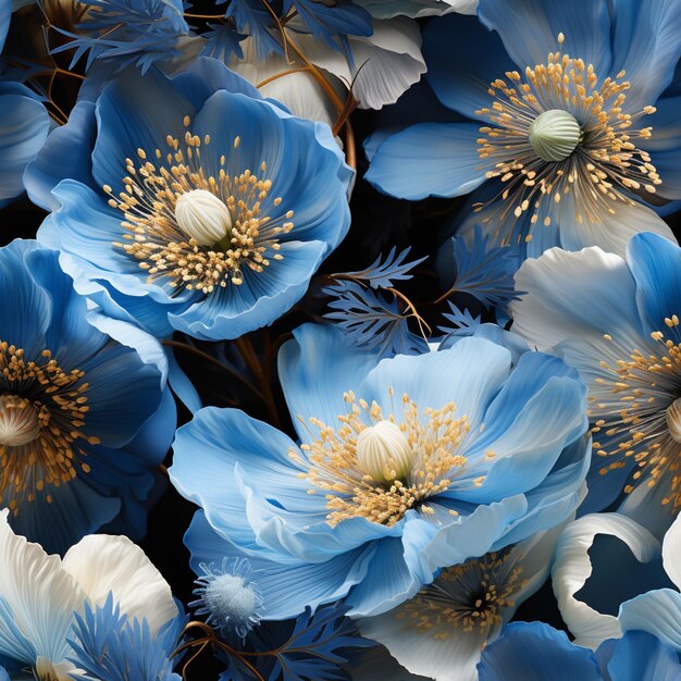 Es gibt viele blaue Blumen, die in einem Bündel zusammengefügt sind.