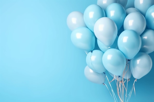 Es gibt viele blaue Luftballons, die von einer generativen KI gehalten werden