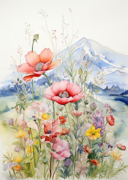 Es gibt viele Blumen, die in der Aquarellmalerei generativ ai