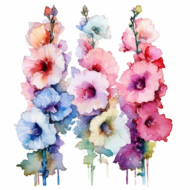 Es gibt viele Blumen, die mit aquarellierter generativer KI gemalt sind