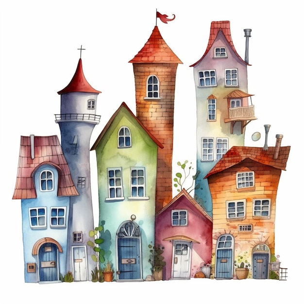 Es gibt viele Häuser, die in verschiedenen generativen Farben gestrichen sind