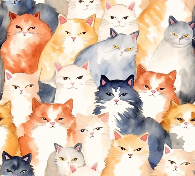 Es gibt viele Katzen, die alle zusammen in diesem Bild generative ai