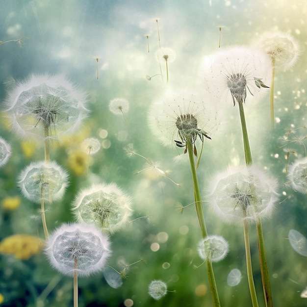 Es gibt viele Löwenzahnblüten mit weißen Blüten im generativen Feld