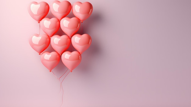 Es gibt viele rosa Luftballons in Form von Herzen. Generative KI