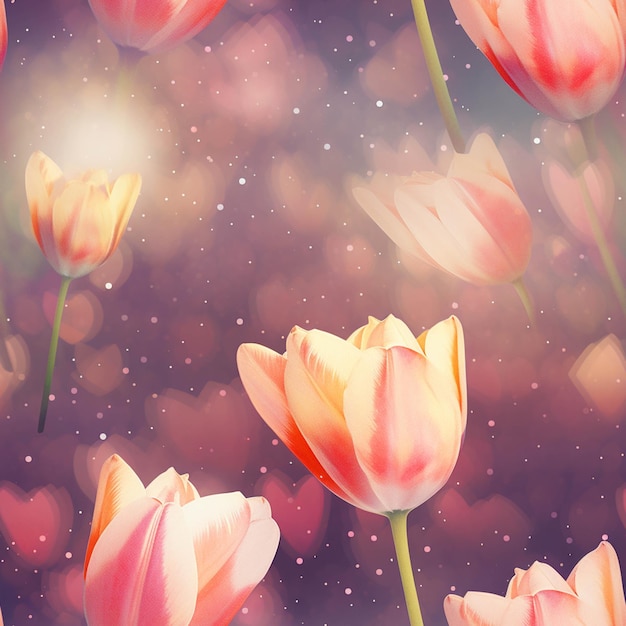 Es gibt viele rosa Tulpen in einem Feld von Blumen generative ai