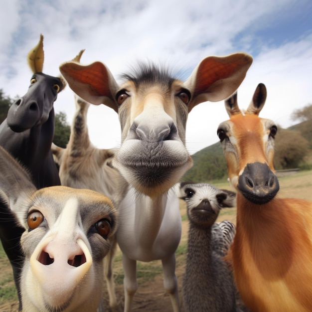 Foto es gibt viele tiere, die zusammen auf dem feld stehen.