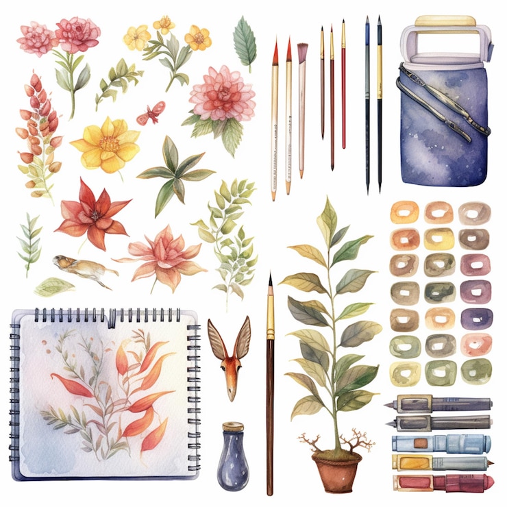 Foto es gibt viele verschiedene arten von aquarellfarben und bleistiften mit generativer ki