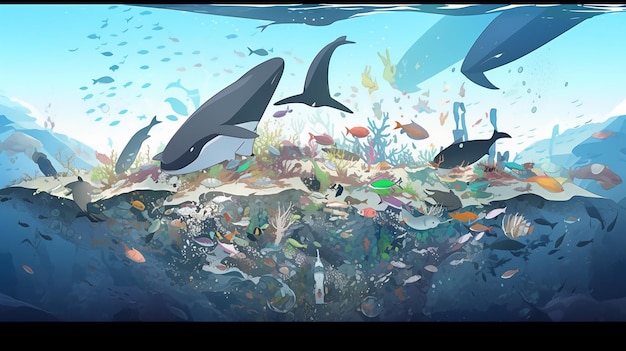 Es gibt viele verschiedene Arten von Tieren im Ozean, die künstliche Intelligenz erzeugen