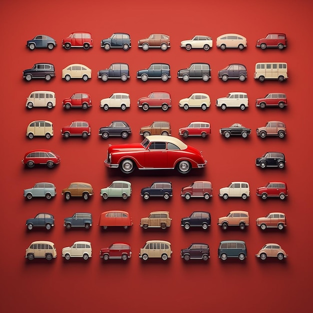 Foto es gibt viele verschiedene autos, die in einer reihe geparkt sind.