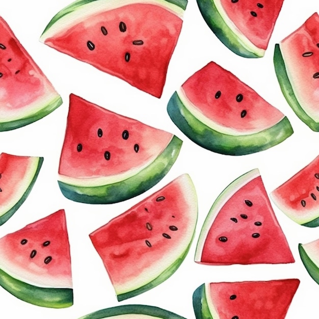 Es gibt viele Wassermelonen-Schnitte auf der weißen Oberfläche.