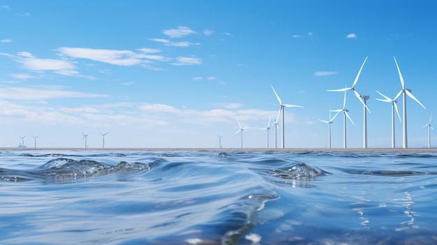 Es gibt viele Windturbinen im Ozean mit einem blauen Himmel generativ ai