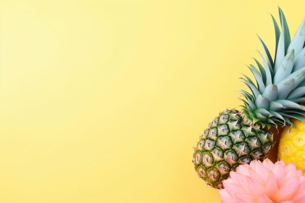 es gibt zwei Ananas und eine Ananas auf einem gelben Hintergrund generative ai