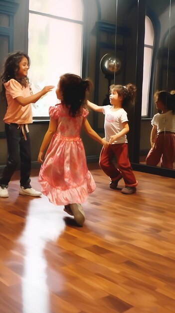 Foto es gibt zwei mädchen in einem tanzkurs mit einer männlichen generativen ki