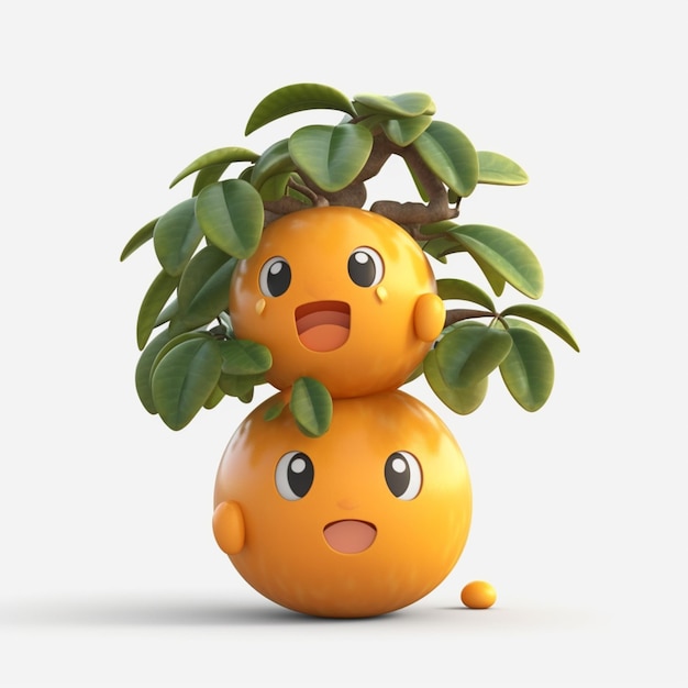 Es gibt zwei Orangen mit Gesichtern und Blättern auf ihnen generative ai